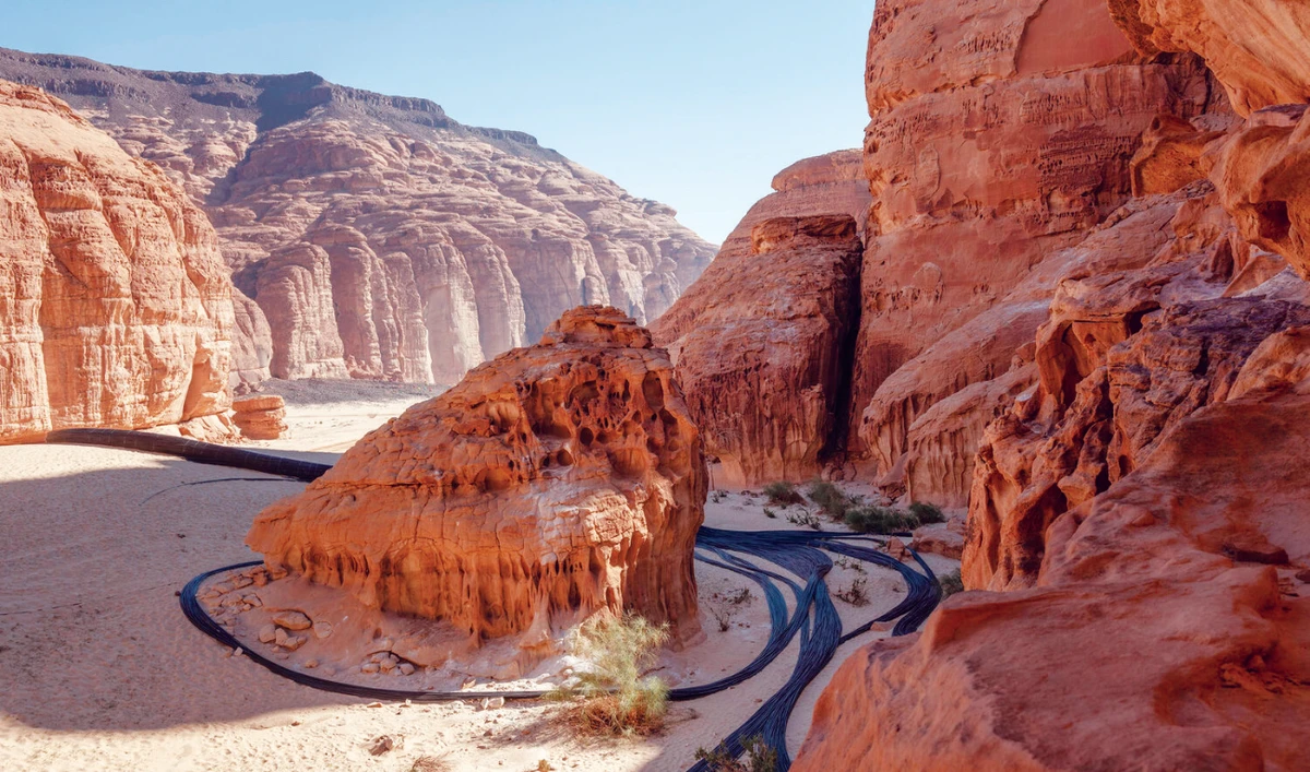 Saudi artist Muhannad Shono’s installation titled ‘The Lost Path,’ at Desert X AlUla 2020. (File photo)
