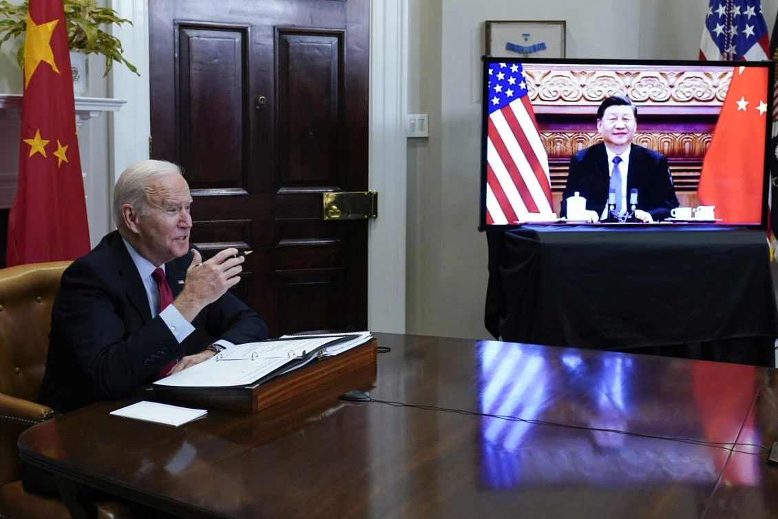 President Joe Biden meets virtually with Chinese President Xi Jinping from the Roosevelt Room of the White House in Washington, in November. (AP Photo File)