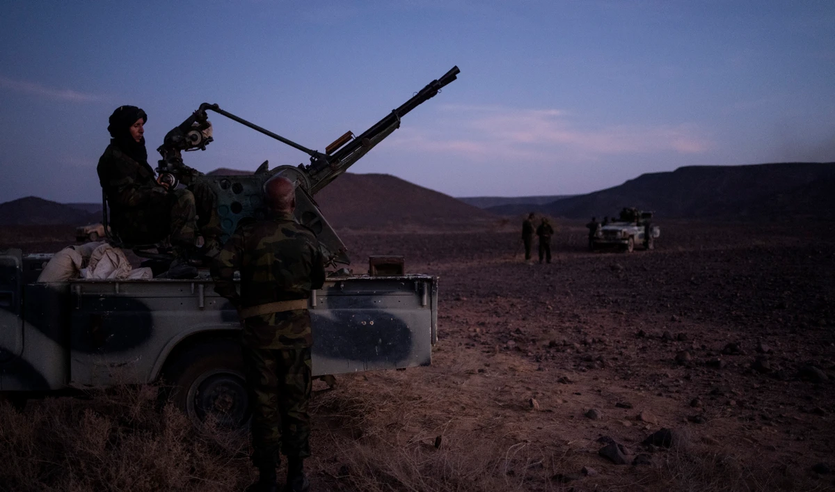 Polisario Front soldiers talk during a shooting exercise, near Mehaires, Western Sahara, Wednesday, Oct. 13, 2021. (AP/File)