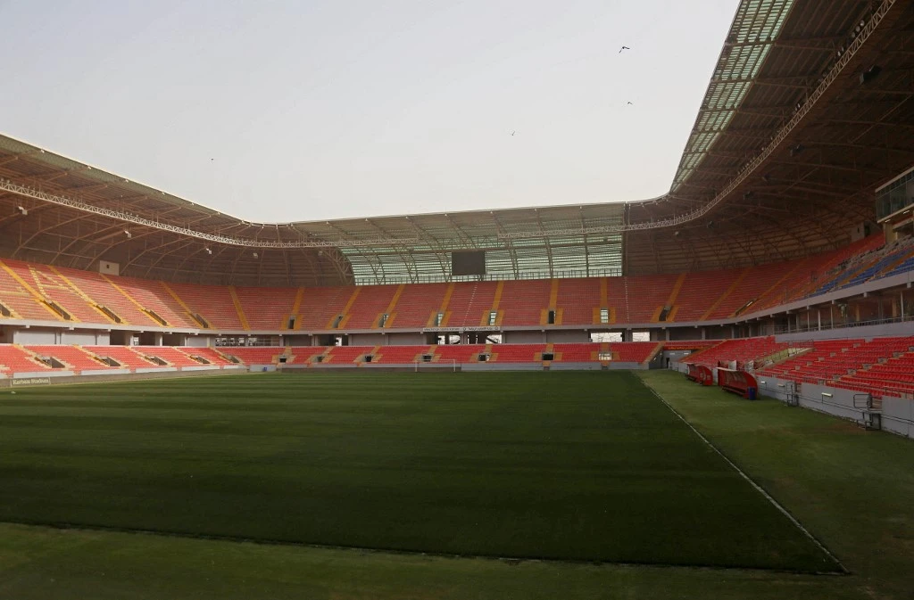 Above, Karbala’s international stadium which can hold 30,000 fans in the central Iraqi city. FIFA belatedly ruled the World Cup qualifier against UAE will now be played in Riyadh. (AFP)