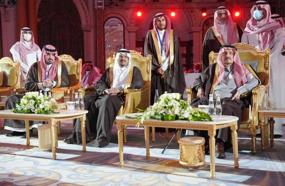 Prince Faisal bin Bandar (Right), Prince Mohammed Bin Abdulrahman (Centre) during the opening of the 19th general conference of Arab towns organization in Riyadh on Monday. (Supplied)