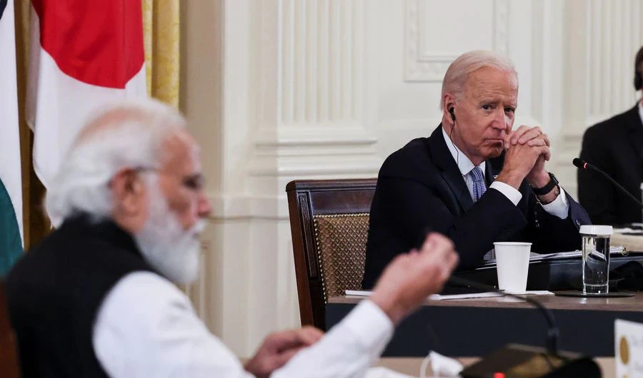 U.S. President Joe Biden listens as India's Prime Minister Narendra Modi speaks during a 'Quad nations' meeting at the White House in Washington, U.S., September 24, 2021. (REUTERS)