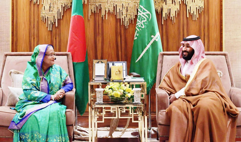 Saudi Crown Prince Mohammed bin Salman with Bangladesh’s Prime Minister Sheikh Hasina at the Royal Palace in Riyadh on Oct. 17, 2018. (Supplied)