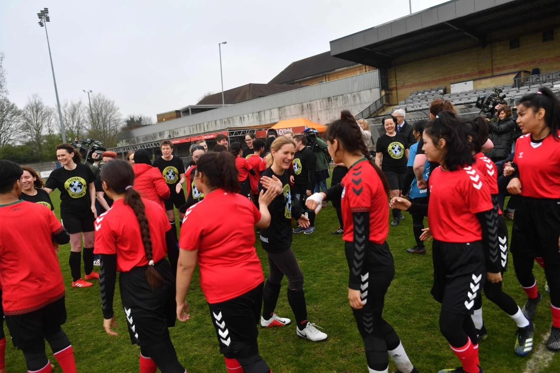 Afghan women footballers revel in freedom to beat British MPs