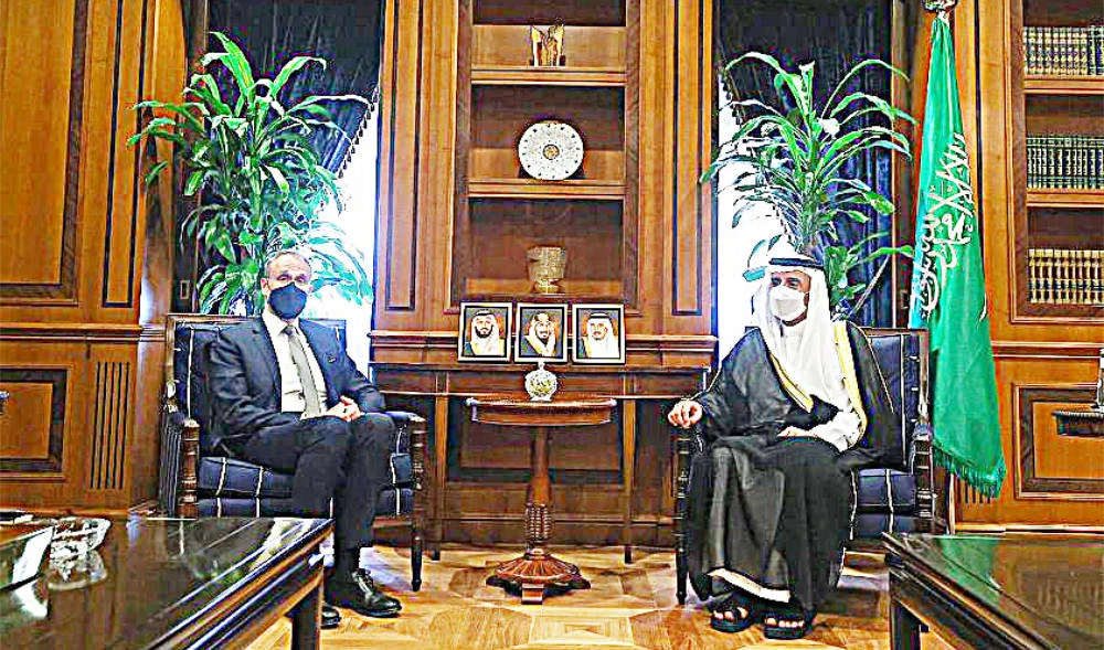 Saudi minister Adel Al-Jubeir meets with Janne Taalas in Riyadh. (Supplied)
