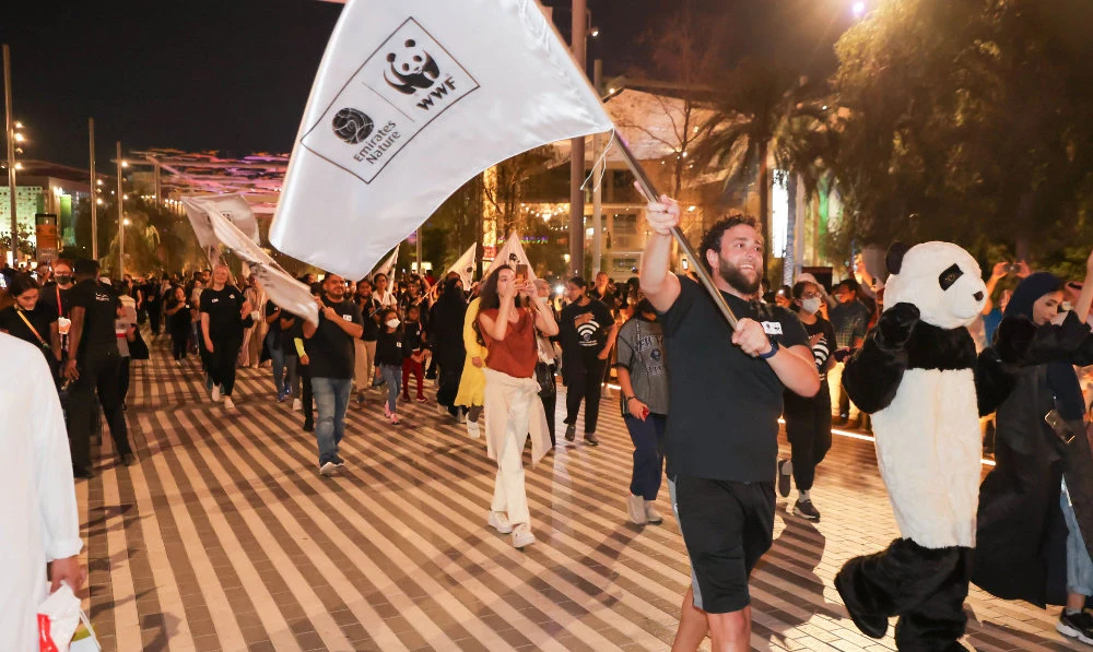 More than 60 pavilions at Expo 2020 sequentially turned off their lights for 60 seconds over the course of Earth Hour on Saturday night. (Supplied)