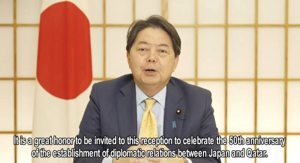 Japanese foreign minister Hayashi speaking on the occasion of 50th anniversary of diplomatic relations. (ANJ)