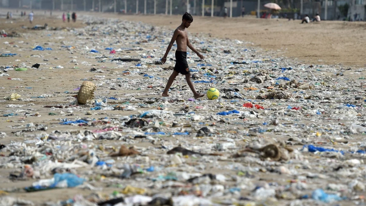 Plastic waste on Juhu beach in Mumbai, India. (AFP)