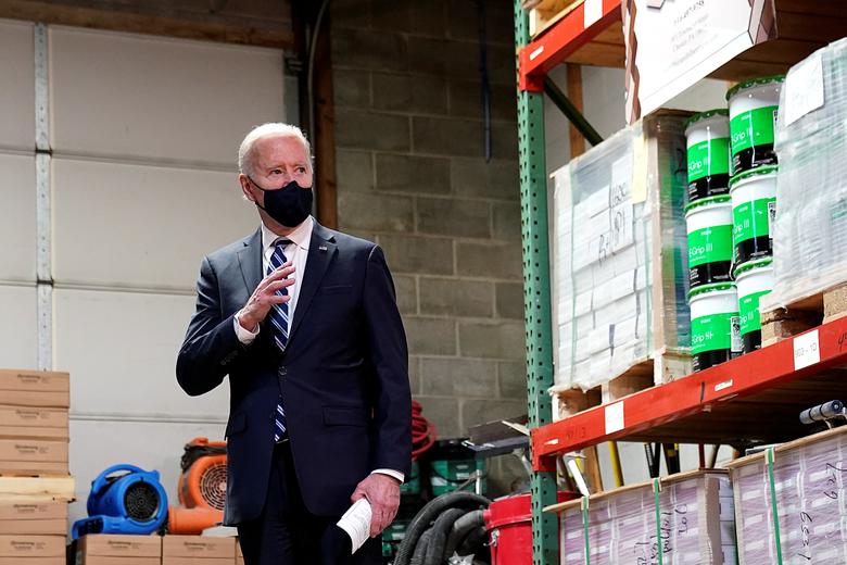 Joe Biden during a Help is Here Tour event to highlight the $1.9tn American Rescue Plan Act, Chester, Pennsylvania, U.S., March 16, 2021. (Reuters)