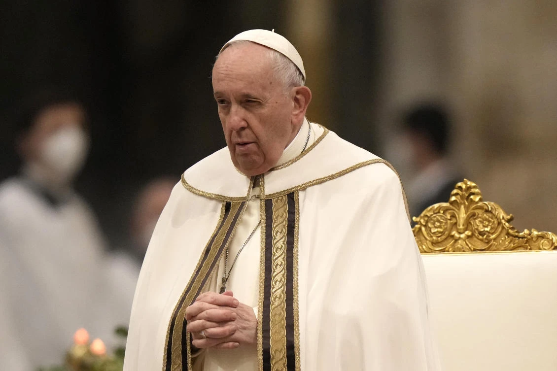 Pope Francis says the vespers in the Roman Basilica of Saint Paul Outside the Walls on the solemnity of the conversion of St. Paul, in Rome, Tuesday, Jan. 25, 2022. (File/AP)