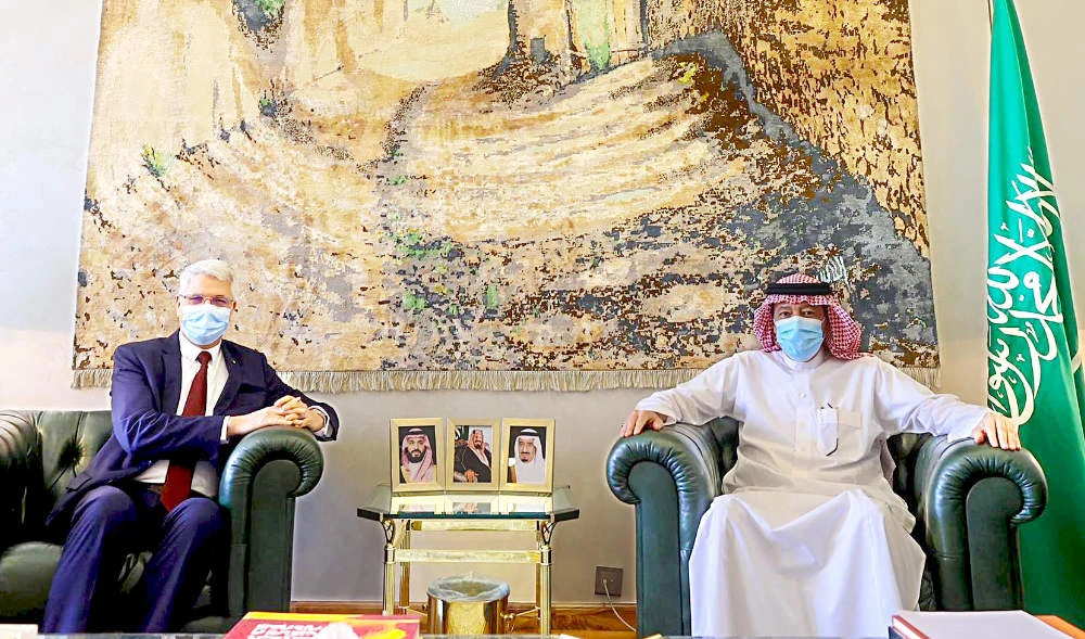 Waleed bin Abdulkarim Al-Khuraiji meets with Mohammed Ali Boughazi. (Supplied)