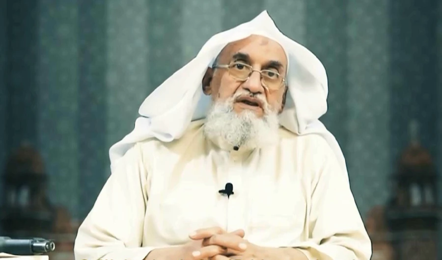 The image taken from a video shared on April 5, 2022 shows al Qaida's leader Ayman al-Zawahri. (Screengrab from the video shared on social media)