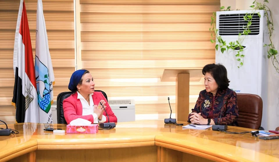 Minister of Environment Yasmine Fouad meets Mari Pangestu, managing director for Development Policies and Partnerships at the World Bank on Wednesday. (Presidency of the Egyptian Council of Ministers)