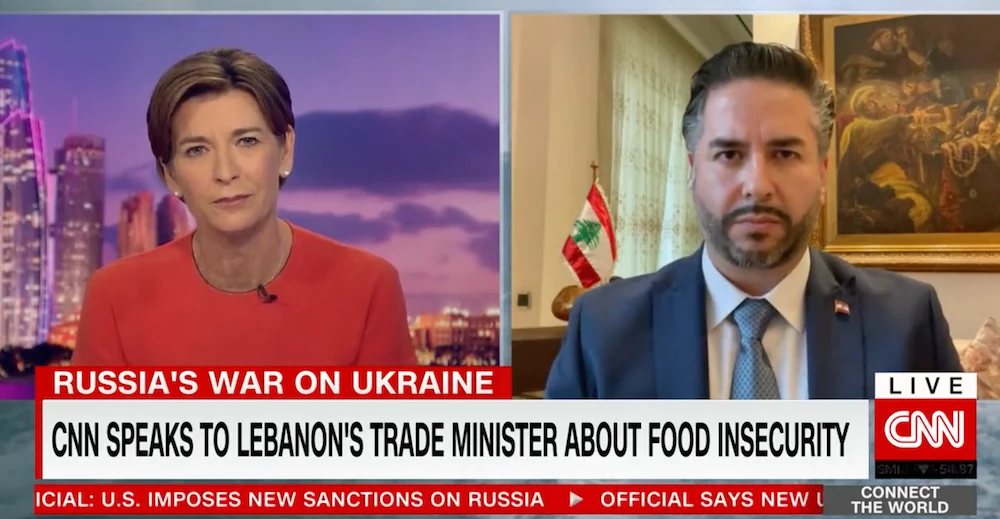 Lebanese Minister of Economy and Trade Amin Salam spoke to CNN’s Becky Anderson about food insecurity. (Screenshot/CNN)