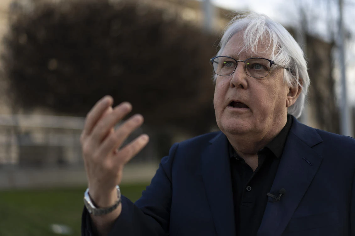 Martin Griffiths, Under-Secretary-General for Humanitarian Affairs and Emergency Relief Coordinator, speaks with AP during an interview in Kyiv on Thursday. (AP)