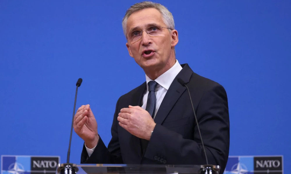 NATO Secretary-General Jens Stoltenberg speaks as he holds a news conference on Russia’s attack on Ukraine, in Brussels, Belgium. (Reuters)