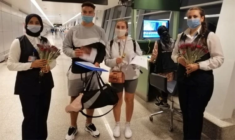 Passengers arrive at Hurghada International Airport on an EasyJet flight from the UK, Sept. 2, 2020. (Egyptian Ministry of Civil Aviation)