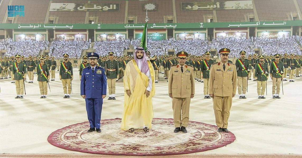 Saudi Arabia’s deputy minister of defence Prince Khalid bin Salman attended the graduation ceremony of military cadets from the King Abdulaziz Military College. (SPA)