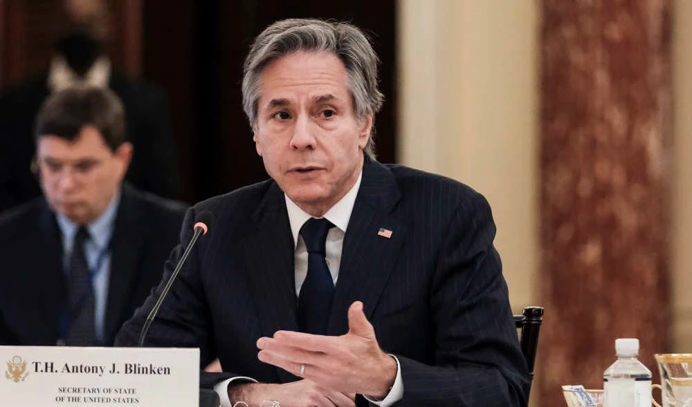 U.S. Secretary of State Antony Blinken speaks during the fourth U.S.-India 2+2 Ministerial Dialogue at the State Department in Washington, Monday, April 11, 2022. (AP)