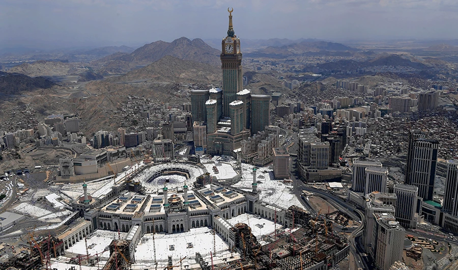 This file picture taken on August 12, 2019 shows an aerial view of Saudi Arabia's holy city of Makka during the climax of the annual Hajj pilgrimage. (AFP/FILE)