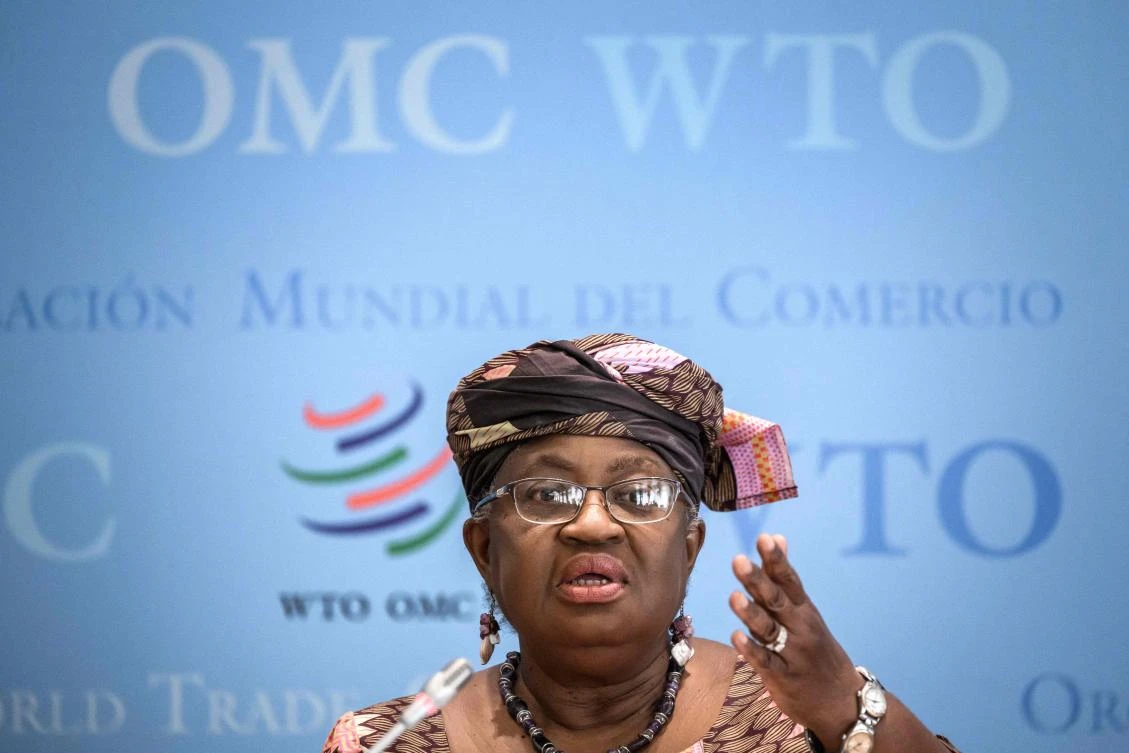 WTO director-general Ngozi Okonjo-Iweala attends a press conference on WTO trade forecast at the intergovernmental trade organization in Geneva on Tuesday. (AFP)