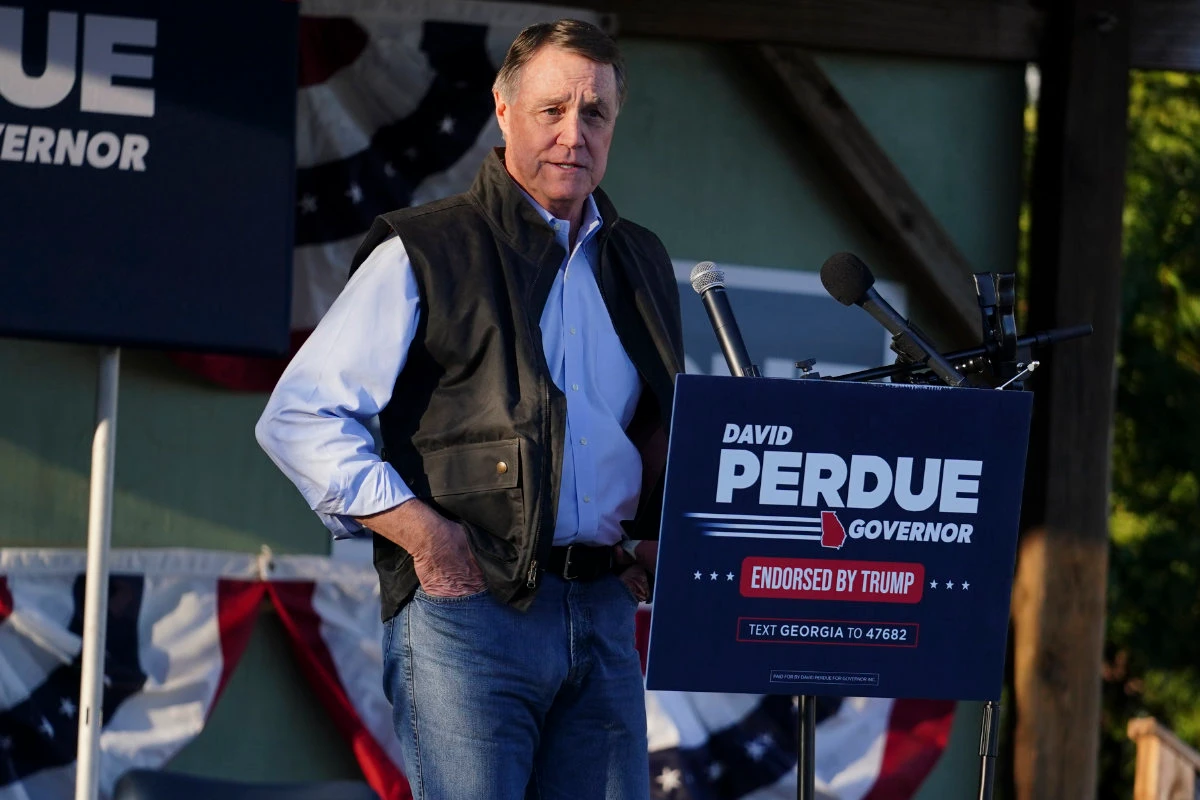 Republican candidate for Georgia governor former Sen. David Perdue speaks at a rally on March 1, 2022, in Rutledge, Georgia. (AP Photo/John Bazemore, File)