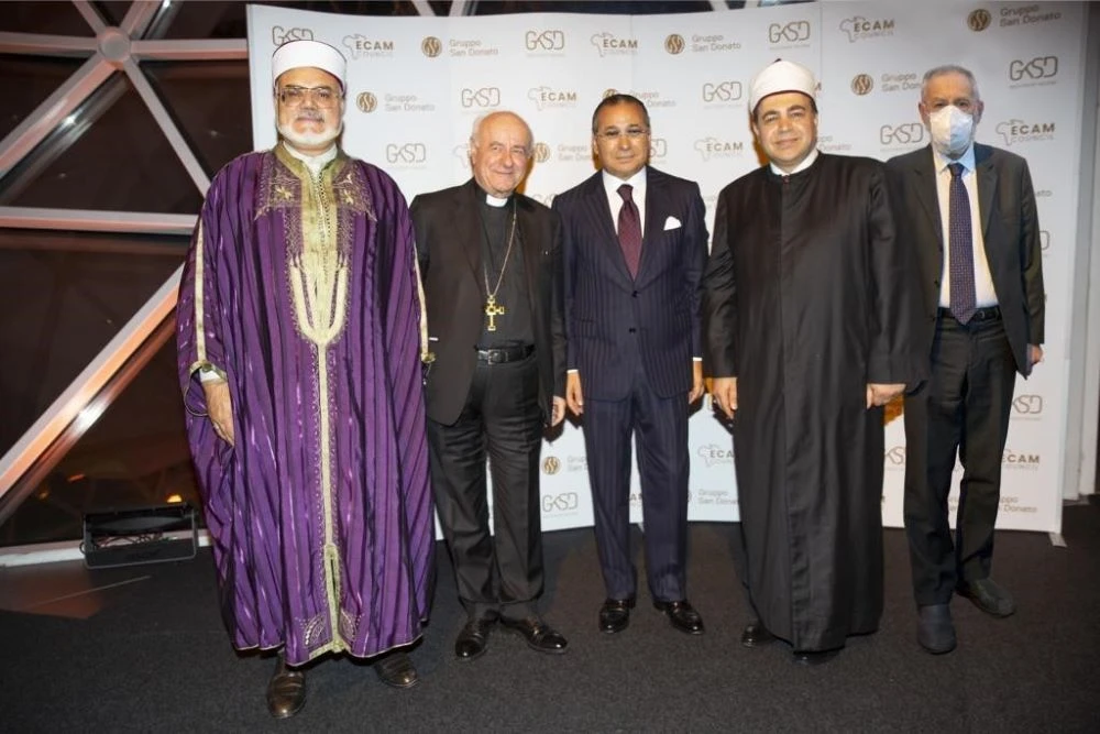 Badri Madani, Imam Palermo Mosque, Archbishop Vincenzo Paglia, President Vatican Academy for Life, Kamel Ghribi, Nader Akkad, Imam of the Islamic Cultural Center, and Chief Rabbi of Rome Riccardo Di Segni. (Supplied)