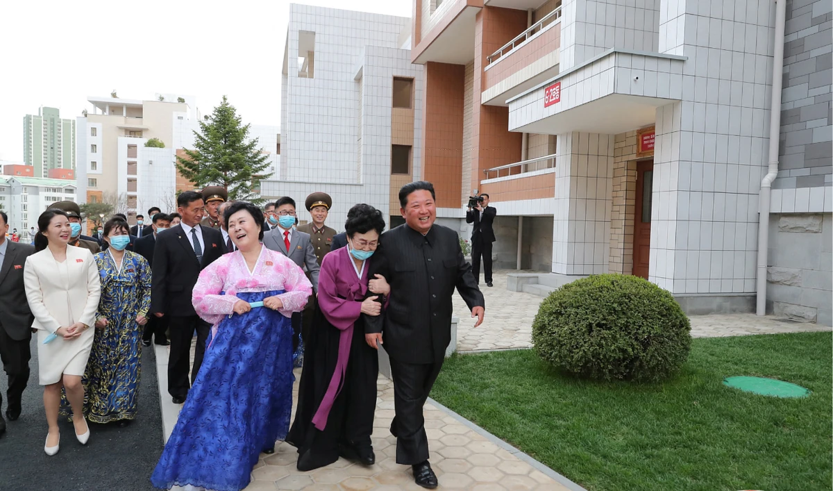 On Thursday state media showed Kim inaugurating another housing cluster, this time for members of the elite, including a famous TV anchor. (KCNA via Reuters)