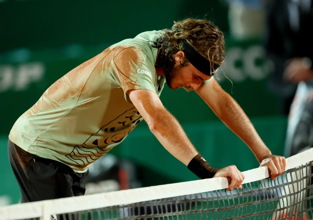 Greece's Stefanos Tsitsipas after winning his quarterfinal match against Argentina's Diego in the Monte Carlo ATP Masters Series tennis tournament in Monaco on April 14, 2022. (Reuters)