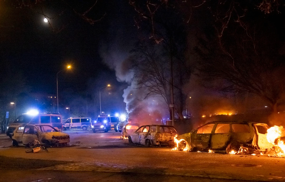Riots broke out following far-right politician Rasmus Paludan's meetings and planned Qur’an burnings in Malmo, Sweden on April 17, 2022. (AP)