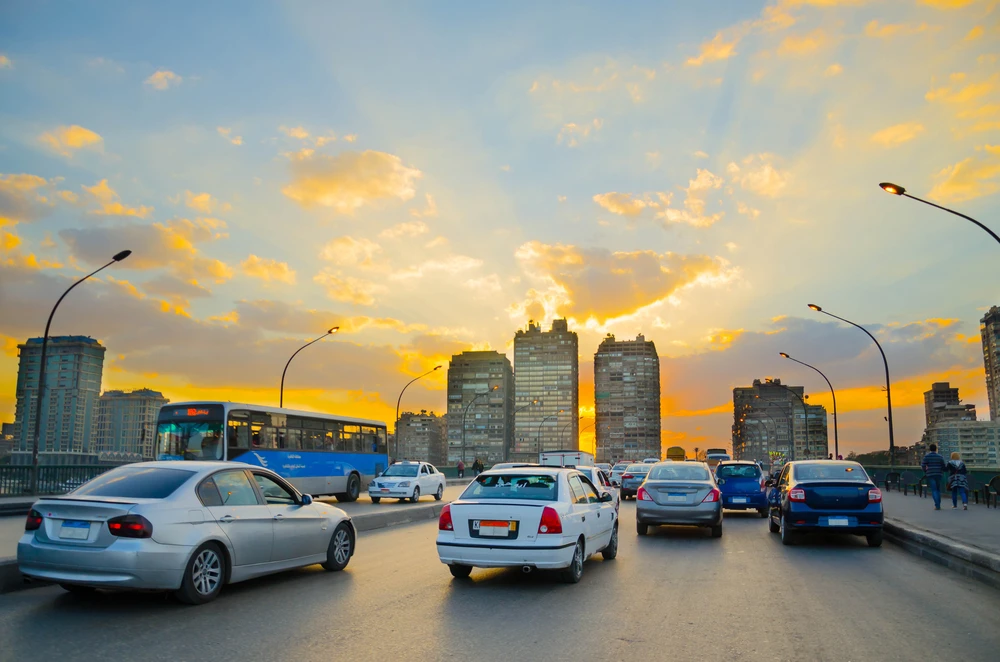 A group of cars in a traffic jam on a bridge in Cairo (Shutterstock)