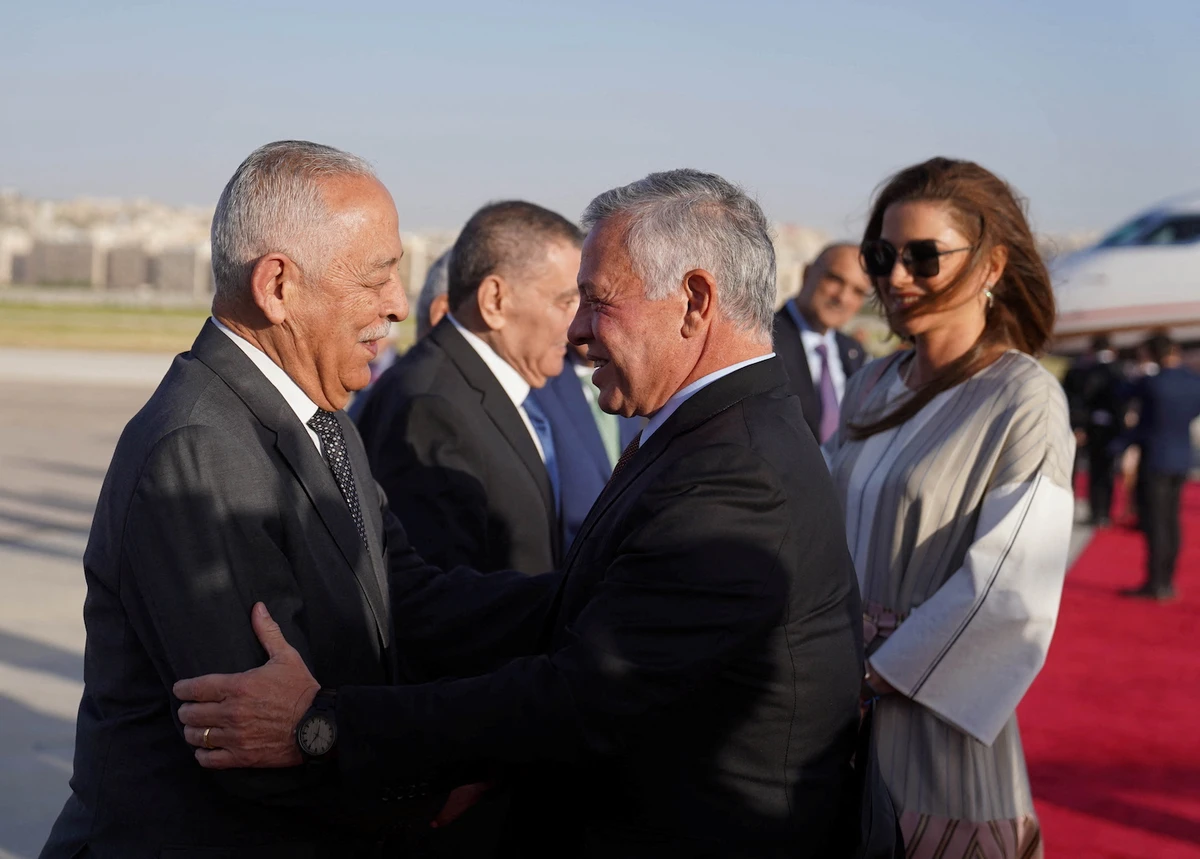 Jordan's King Abdullah II, accompanied by his wife Queen Rania, arrives in Amman after a surgery in Germany, Jordan April 19, 2022. (Reuters)