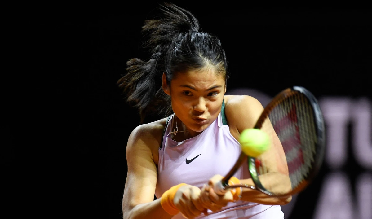 Great Britain's Emma Raducanu in action against Germany's Tamara Korpatsch during their singles match of the Women's Tennis Grand Prix WTA 500 tournament in Stuttgart on April 21, 2022. (AFP)