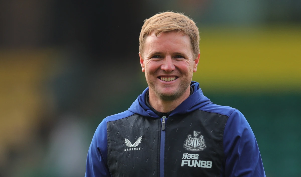 Newcastle United manager Eddie Howe celebrates after the match against Norwich City on April 23, 2022. (Reuters)