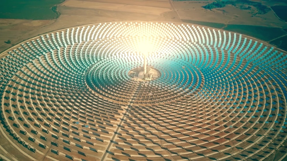 Aerial view of a modern concentrated solar power plant. Shutterstock