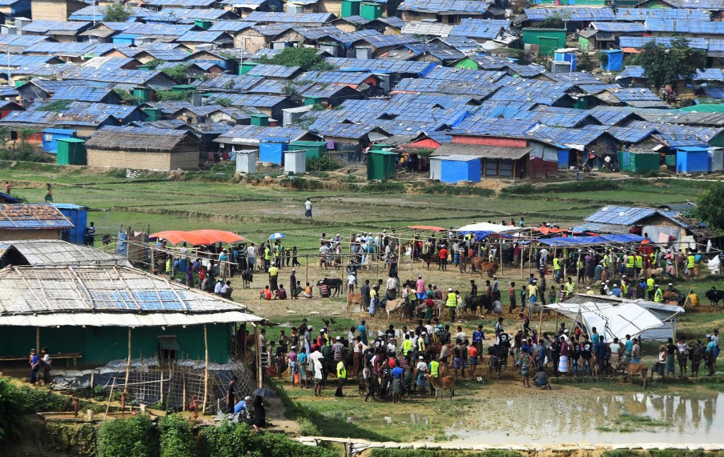 Rohingya refugees gather at Jamtoli refugee camp in Ukhia district near Cox’s Bazar, Bangladesh. (AFP/File)