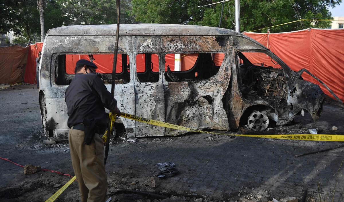 The blast site of the suicide attack on a van near the Confucius institute at Karachi University. (AFP)