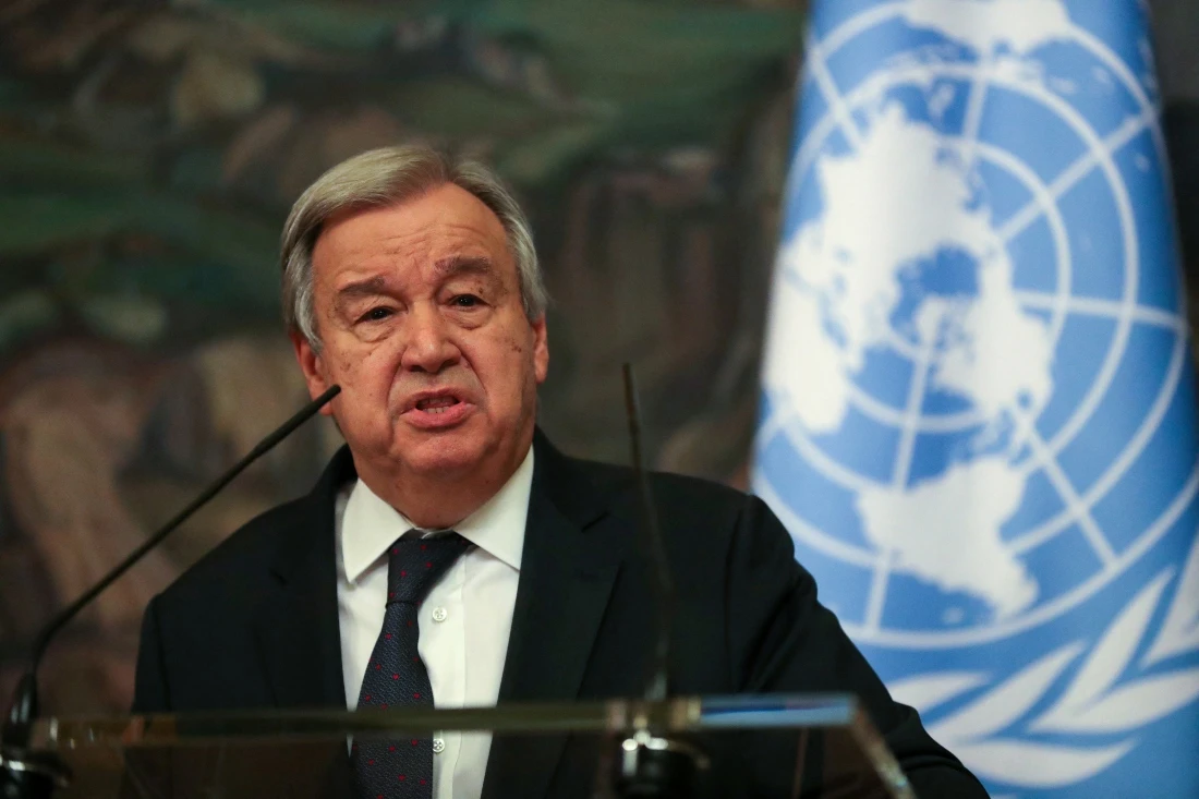 UN Secretary-General Antonio Guterres leaves a joint news conference with Russian Foreign Minister Sergey Lavrov in Moscow, Russsia. (FILE/AFP)