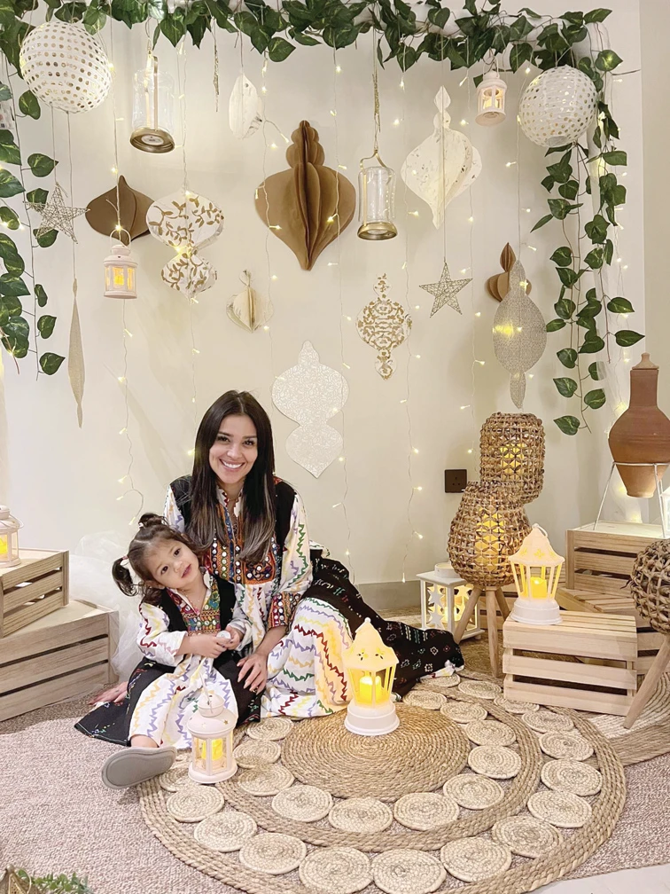 Model Bella enjoys Ghabga with her daughter Kayla in Jeddah. In Ghabqa, people wear traditional clothes and decorate their homes. (Supplied)