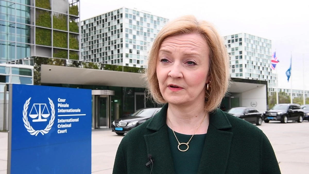 British Foreign Minister Liz Truss speaks during an interview with Reuters after visiting the International Criminal Court in The Hague. (Reuters)