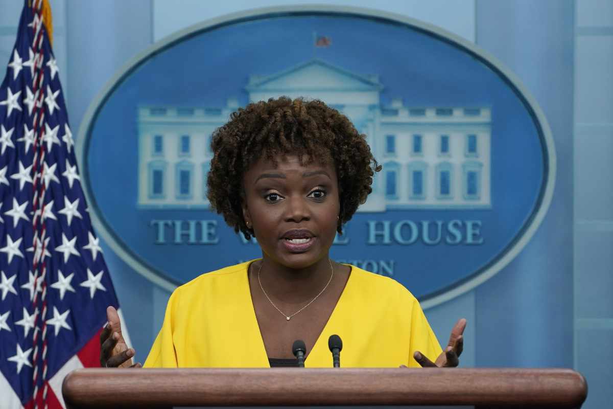 White House press secretary Karine Jean-Pierre speaks during the daily briefing in Washington on May 18, 2022. (AP)