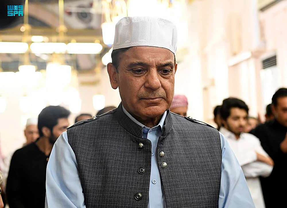 Pakistani prime minister Shehbaz Sharif arrived in Saudi Arabia on Thursday on his first foreign trip since taking office. (SPA)