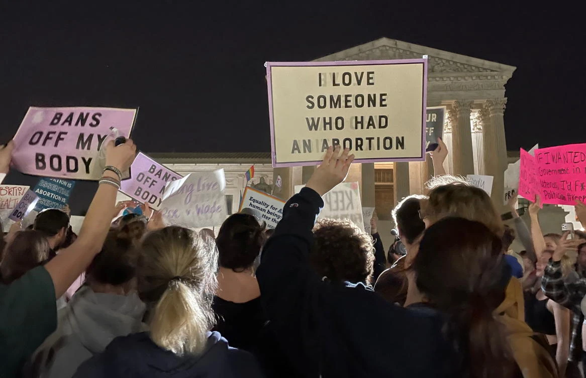 Protesters outside the US Supreme Court against the draft majority opinion written by Justice Samuel Alito to overturn the landmark Roe v. Wade abortion rights decision later this year. (Reuters)