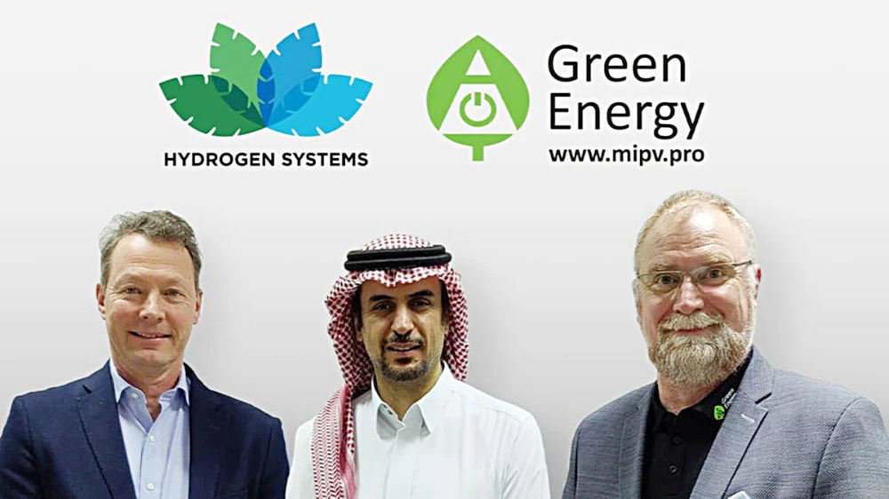From left, H.P. Michelet, COB of Green Energy A/S; Sattam Al-Suwailem, CEO of Hydrogen Systems Inc.; and Karl Andreassen, CEO of Green Energy A/S.