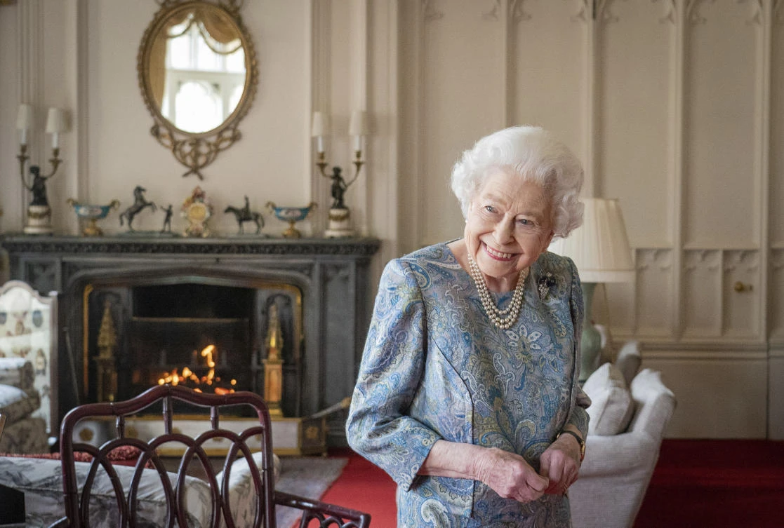 Britain's Queen Elizabeth II smiles during an audience at Windsor Castle in Windsor, England, April 28, 2022. (File/AP)