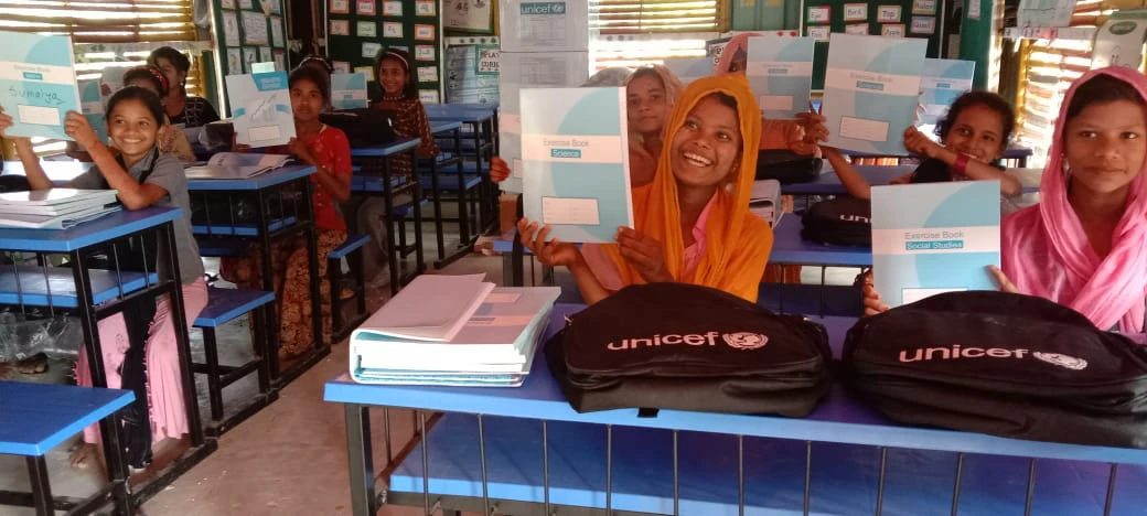 Some Rohingya children living in refugee camps in Cox's Bazar have started their Myanmar education, in a government and UN-backed program that aims to prepare them for future return to their home country. (Photo courtesy: Brac)