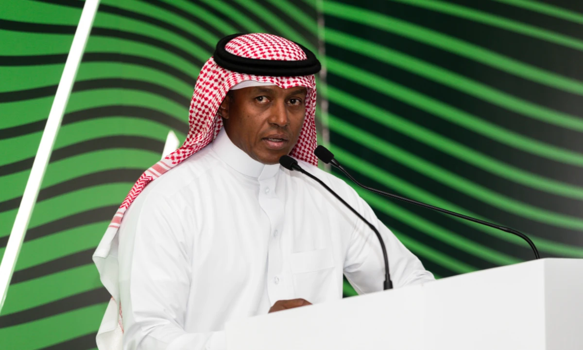 Majed Al-Sorour joins Al-Rumayyan, RB Sports & Media’s Jamie Reuben and PCP Capital Partners’ Amanda Staveley in the St James’ Park boardroom. (Golf Saudi)