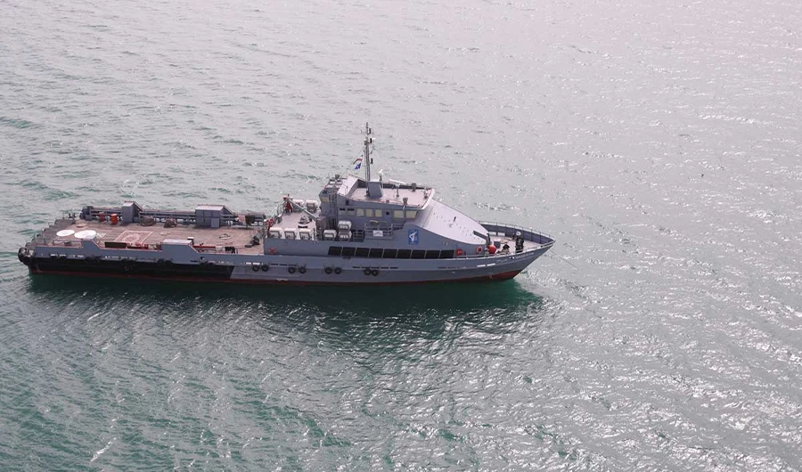 A handout photo made available by the Iranian Army office on February 16, 2021, shows a ship of Iran's Islamic Revolutionary Guard Corps in the northern Indian Ocean. (AFP/FILE)