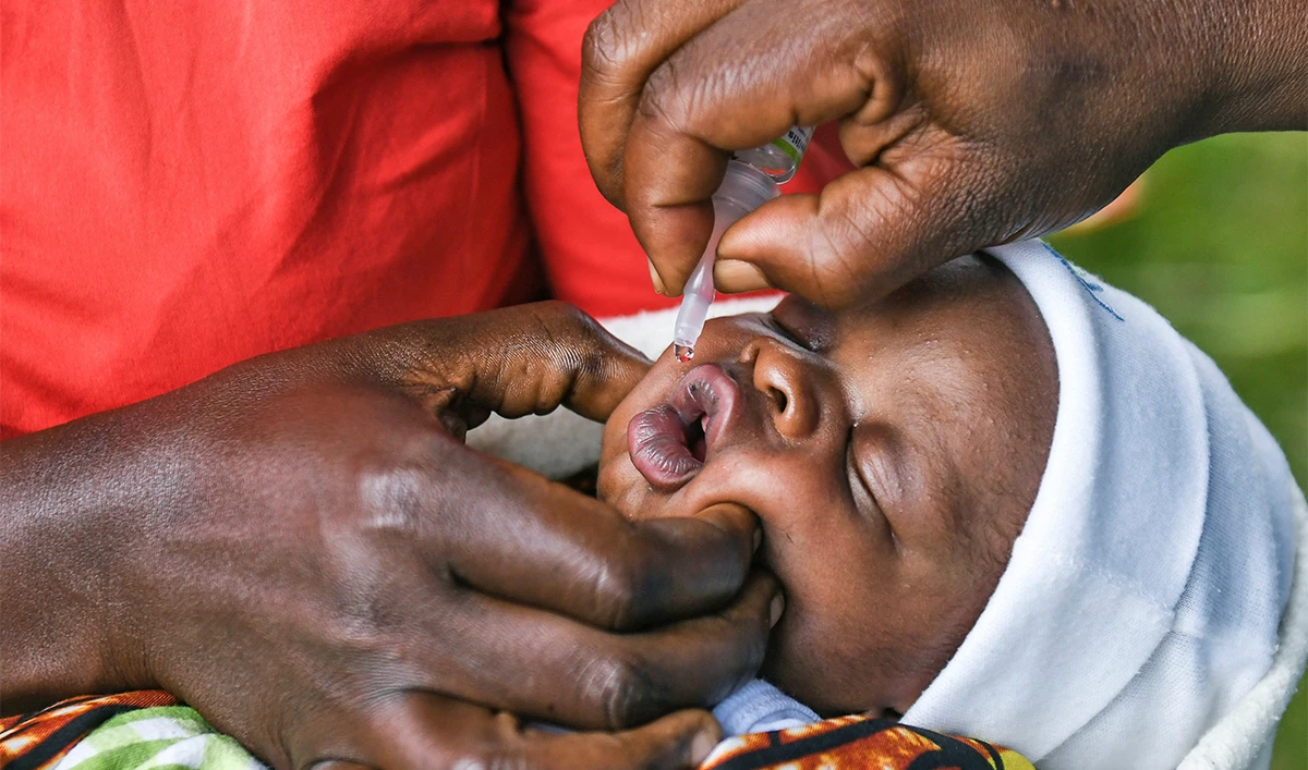 A baby receives a polio vaccine during the Malawi Polio Vaccination Campaign Launch in Lilongwe, Malawi, on March 20, 2022. (AP/File)