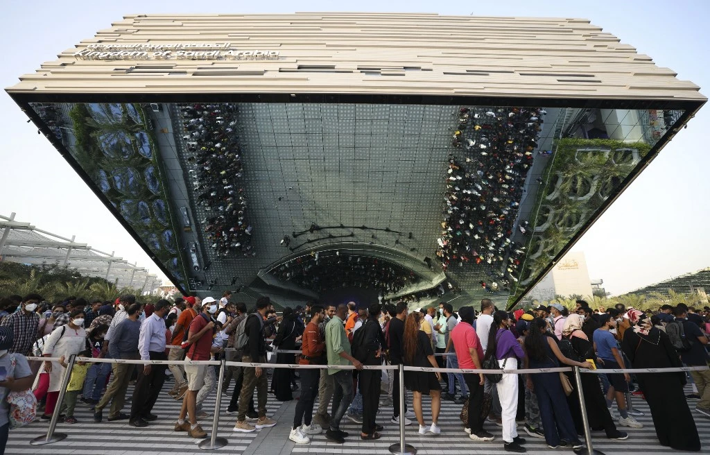 Above, Saudi Arabia’s pavilion at the recently concluded Expo 2020. The Kingdom has emerged as a strong contender to host Expo 2030. (AFP)